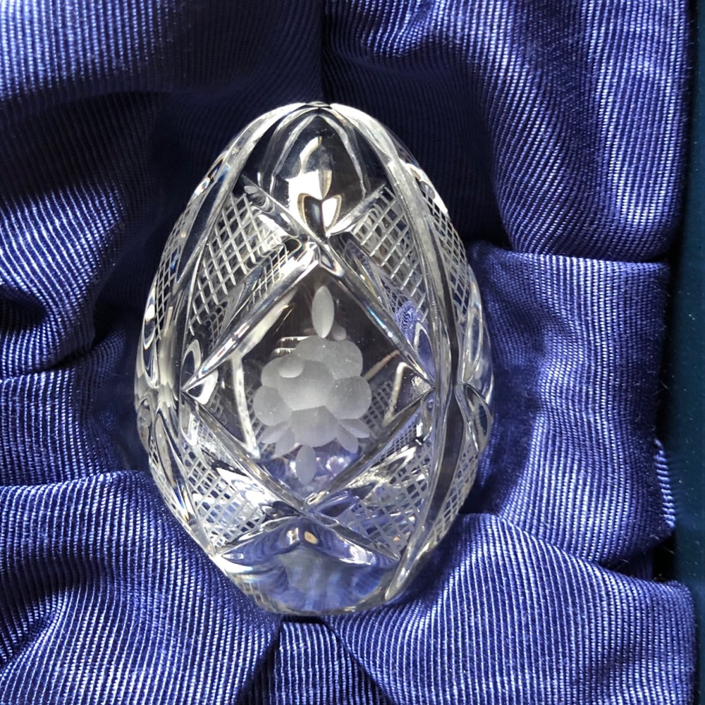Faberge Cut crystal etched egg. Numbered signed